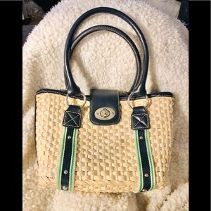 Chaps straw tote w Navy handle and trim  NWOT